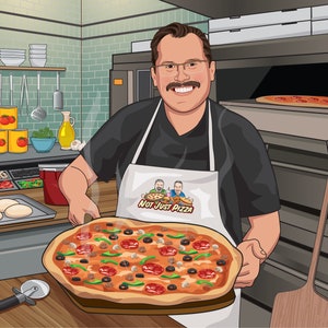 Benutzerdefinierte Pizzabäcker Karikatur, Pizzabäcker-Karikatur, Pizzaiolo-Karikatur, Pizzaiolo-Porträt, Pizzabäckergeschenk
