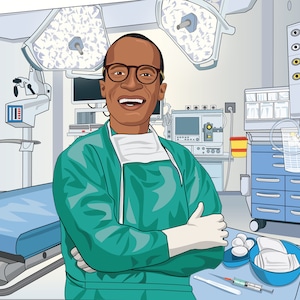 Aangepast cadeau spoedeisende hulp, cadeau spoedeisende hulp, portret op maat huisarts, karikatuur spoedeisende hulp, cartoon spoedeisende hulp, pensionering spoedeisende hulp