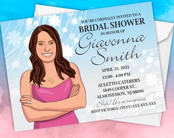Unique bridal shower invitation, caricature bridal invite, bridal shower cartoon invitation, custom caricature invitation