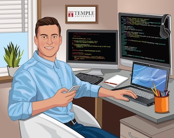 Custom Computer Science Caricature Gift, Programmer Cartoon (Digital File)