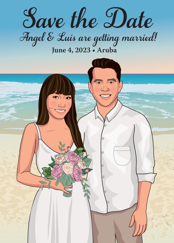 Beach Wedding Save the Date, Tropical Wedding Save the Date, Destination  Wedding Save the Date, Caricature Save the Date Invitation