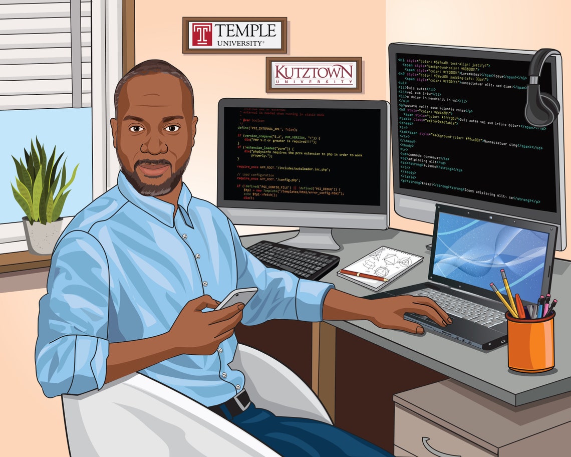 Custom Computer Science Caricature Gift, Programmer Cartoon (digital ...