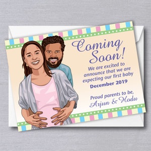 Estamos esperando anúncio, convite de casal para chá de bebê com caricatura, convite personalizado para futura mamãe, convite para chá de bebê com caricatura personalizada