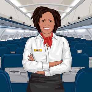 Custom flight attendant caricature, airline stewardess gift, unique flight attendant cartoon, cabin crew caricature, aviation cartoon