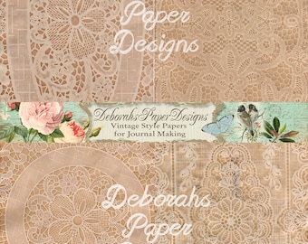 Kit DIGITAL de papel de encaje teñido de café, 8 hojas, 9 tarjetas ATC, Juego 1