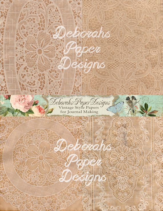 Coffee Dyed Lace Paper DIGITAL Kit, 8 sheets, 9 ATC cards, Set 1