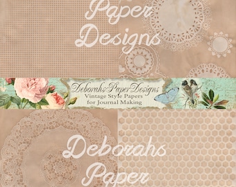 Kit DIGITAL de papel de encaje teñido de café, 8 hojas, 9 tarjetas ATC, juego 3