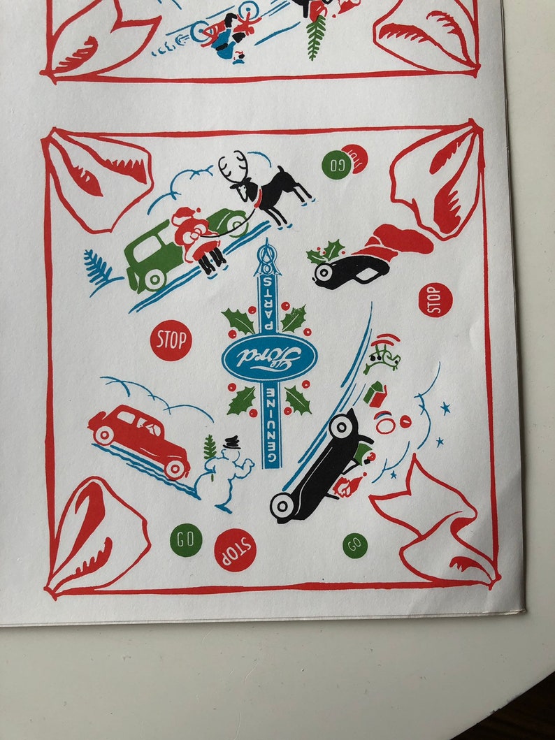 Spectacular 1930s Ford V8 Christmas Wrapping Paper \u2013 Reproduction