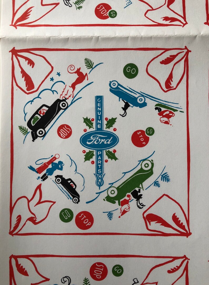Spectacular 1930s Ford V8 Christmas Wrapping Paper \u2013 Reproduction