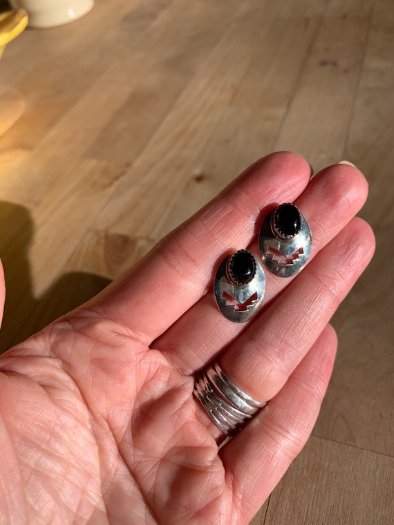 Sterling Silver and Onyx Earnings - image 1