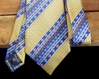 Vintage Daniel De Fasson 100% Silk Tie - Floral Blue & Gold - Made in China - Necktie - Men's Fashion