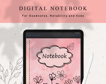 Digital Notebook Goodnotes, 12 Subject Digital Diary Journal, Hyperlinked Tabs, Digital Notebook iPad, Lined, Dot Grid, Grid Paper