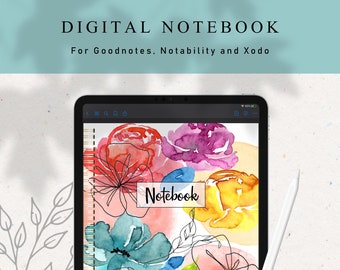 Digital Notebook Goodnotes, 12 Subject Digital Diary Journal, Hyperlinked Tabs, Digital Notebook iPad, Lined, Dot Grid, Grid Paper