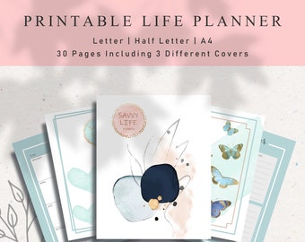 Printable Life Planner, Undated Monthly, Weekly and Daily Pages, Goal Planning, Financial and Habit Trackers, Instant Download