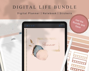 Ultimate Digital Planner Bundle, Includes Digital Life Planner, Digital Notebook and Digital Stickers, for iPad or Tablet and Goodnotes,