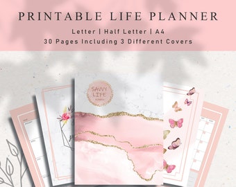 Printable Life Planner, Undated Monthly, Weekly and Daily Pages, Goal Planning, Financial and Habit Trackers, Instant Download