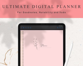 Ultimate Digital Planner with Digital Sticker Book Works on iPad or Tablets With Note Taking Apps Like Goodnotes, Notability or NoteshelfUl