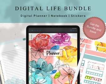 Ultimate Digital Planner Bundle, Includes Digital Life Planner, Digital Notebook and Digital Stickers, for iPad or Tablet and Goodnotes,