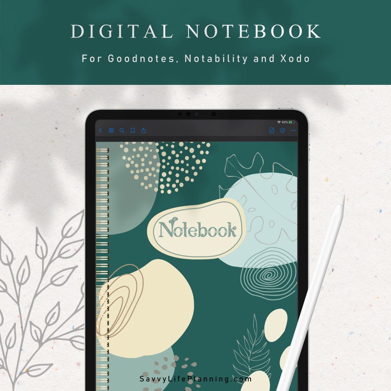 Digital Notebook Goodnotes, 12 Subject Digital Diary Journal, Hyperlinked Tabs, Digital Notebook iPad, Lined, Dot Grid, Grid Paper image 1