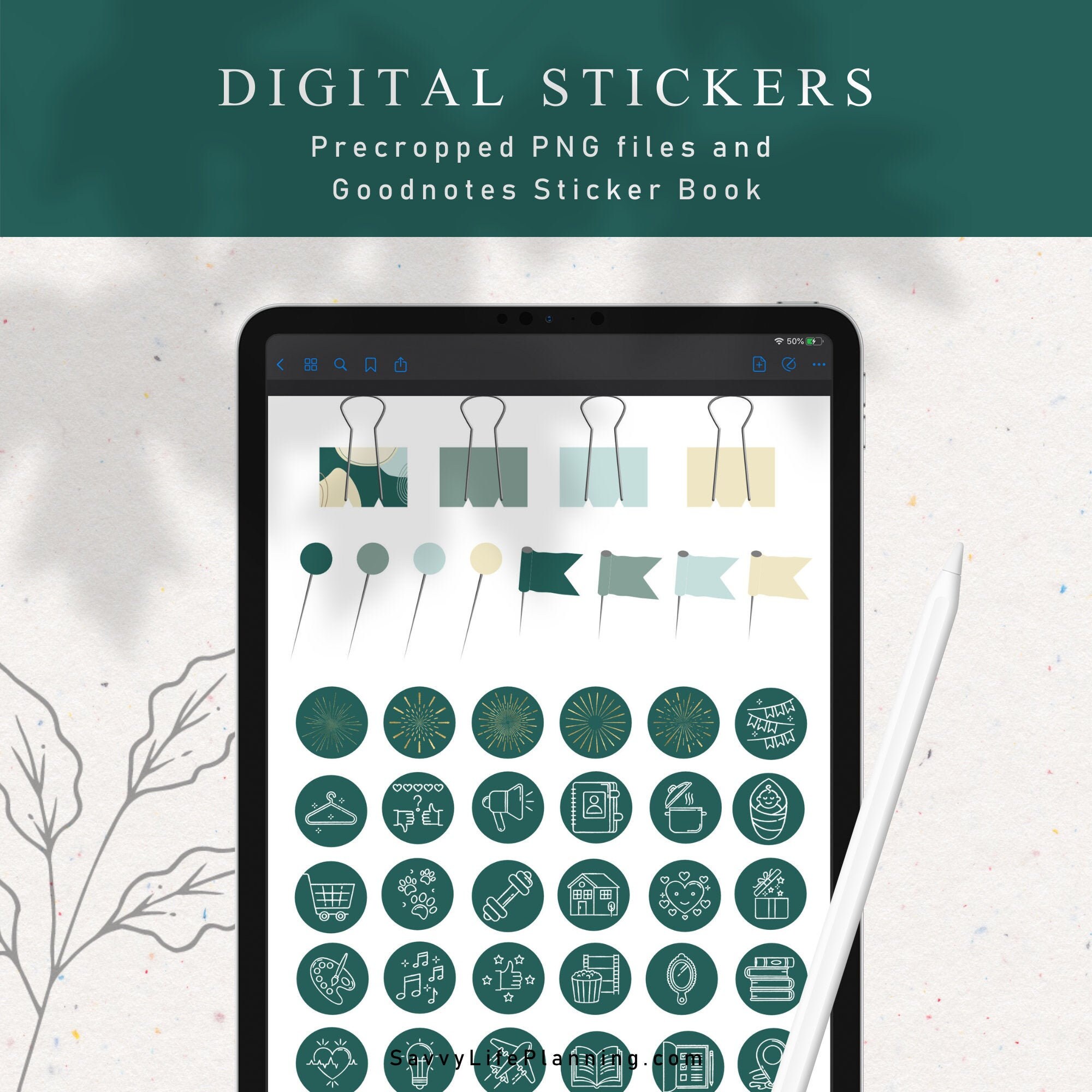 Digital Stickers Pack, Pre-cropped PNG, Goodnotes File, Digital Sticky ...
