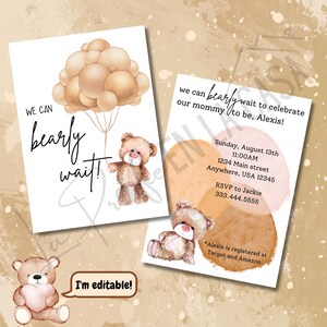 Can Bearly Wait Baby Shower Invitation | Cute Baby Shower invitation | Bear Baby Shower Invite | Aesthetic Baby Shower | neutral | printable