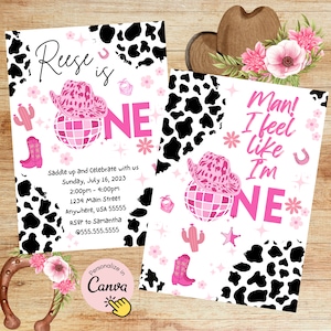 Man I feel like I&#39;m One birthday | Disco Cowgirl Birthday invitation | Nashville birthday | printable