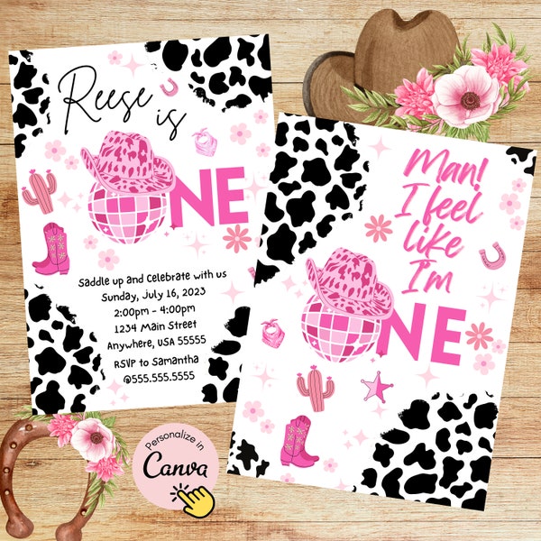 Man I feel like I'm One birthday | Disco Cowgirl Birthday invitation | Nashville birthday | printable