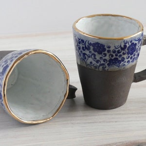 Rustic chic Vintage mug 10oz ,with 24k gold luster,gift for her,gift for him image 1