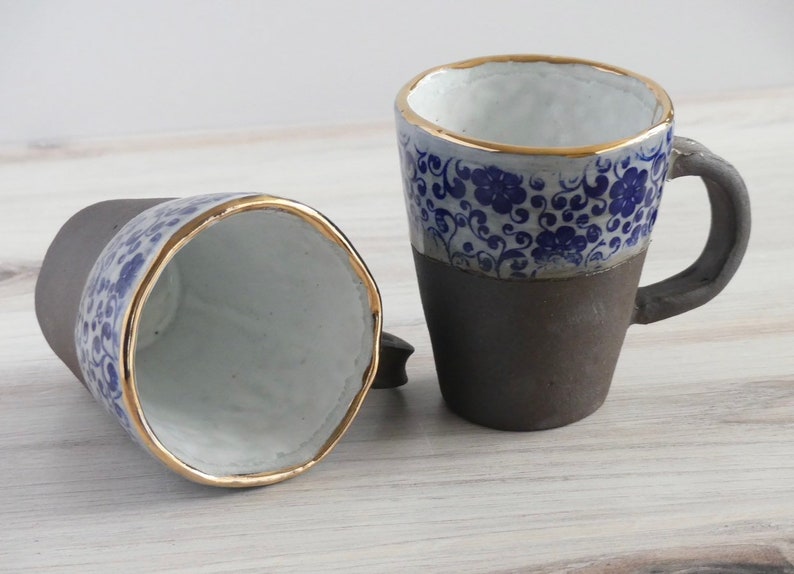 Rustic chic Vintage mug 10oz ,with 24k gold luster,gift for her,gift for him image 1
