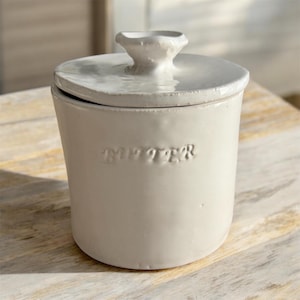 Hand-Built French Butter Keeper – Vintage White .