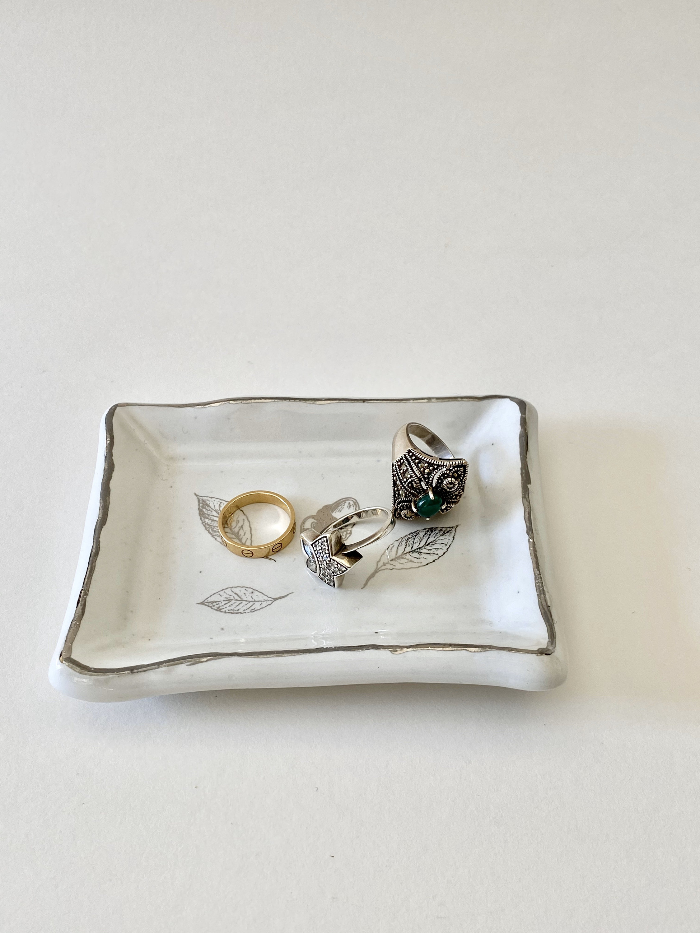 Rectangle jewelry plate with 22k white gold luster Etsy