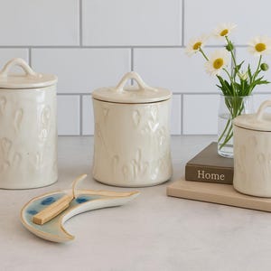 Hand-Built Floral Kitchen Canister Set.