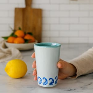 Hand-built Paisley Porcelain Cup: Blue Ceramic Tumbler