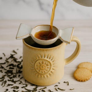 Handmade Ceramic Tea Strainer: Dark Clay, Non-Toxic Glaze