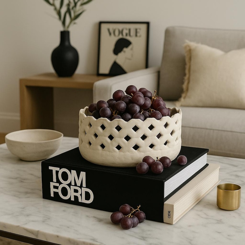 Hand Built Ceramic Basket Bowl: Persian Inspired Fruit Basket image 1