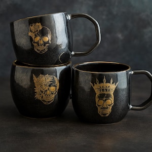 Handgemachter 10 Unzen Keramik-Goldschädelkönig & Königin-Tee, Kaffeetasse, mit 24k Goldglanz