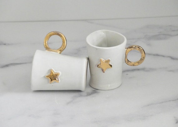 Handmade Star Mug: 6oz Coffee Mug with 24k Gold Luster