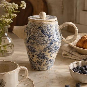 Tetera de gres Birdsong para preparar té y verter agua.