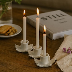 Handmade Porcelain Daffodil Candle Holder: Glazed Ceramic Gift