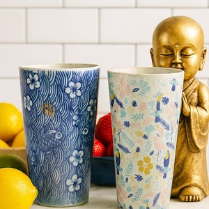 Hand Built Ceramic Cup: Tall Vintage Style Tumbler with 24k Gold Luster
