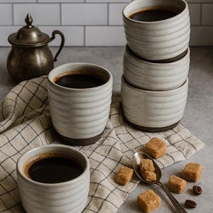 Handmade Stoneware Cup Set: Rustic White Ceramic Tumblers (8oz)
