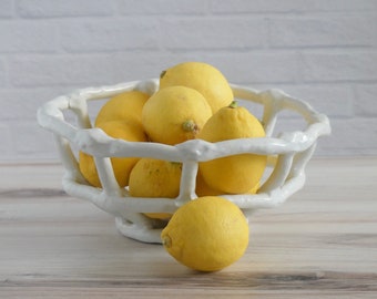 Woven ceramic basket bowls , fruit basket, citrus basket.