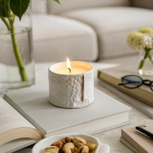 Hand built shabby chic lace candle with vanilla scent, with24k gold luster