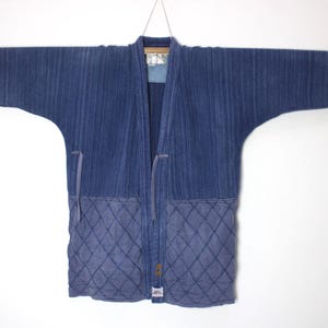 mens sz Large Japanese Blue Cotton Sashiko Kendo Gi Aikido Budo Kimono Jacket Noragi Boro Aizome Indigo Diamond Weave 150825-05