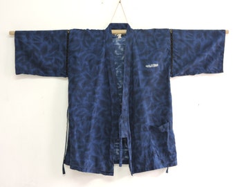 sz Medium PIKO Blue Indigo Cotton Jinbei Samue Hippari Hanten Monk Short Kimono Jacket Noragi Haori Peasant Boro 100221-07