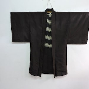 Japanese Mens Haori Kimono Outer Jacket Brown Striped Pattern Silk Blend Samurai Cosplay H160821-08