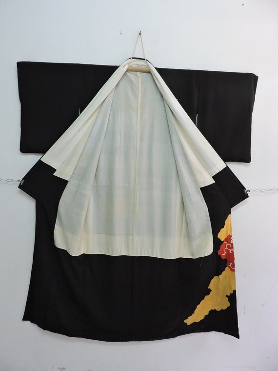 Japanese Kuro Tomesode Kimono Black Abstract 5 Cr… - image 2