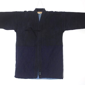 mens sz Large Japanese Blue Cotton Sashiko Kendo Gi Aikido Budo Kimono Jacket Noragi Boro Aizome Indigo Diamond Weave 150825-07