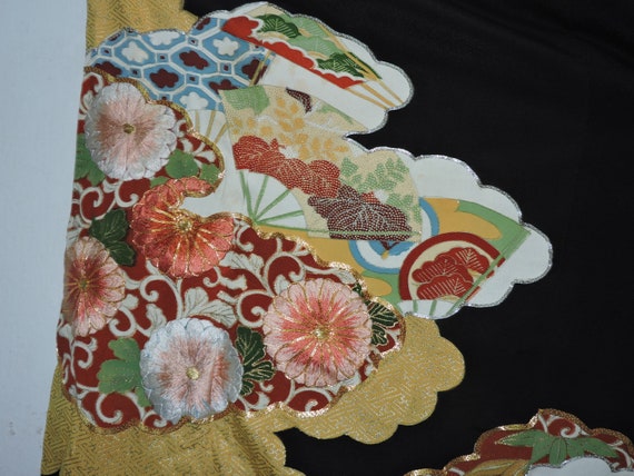 Japanese Kuro Tomesode Kimono Black Abstract 5 Cr… - image 8