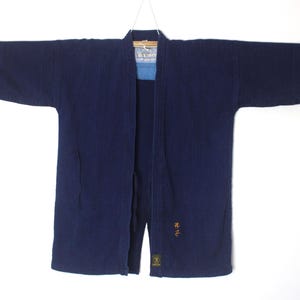 mens sz Large Japanese Blue Cotton Sashiko Kendo Gi Aikido Budo Kimono Jacket Noragi Boro Aizome Indigo Diamond Weave 150825-02